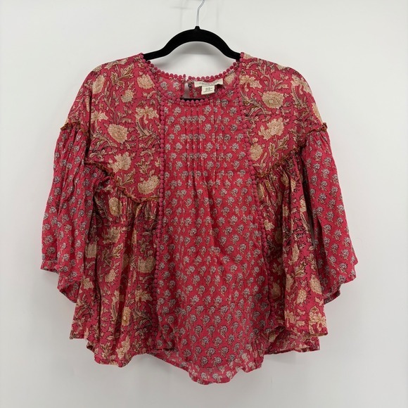 Rachel Zoe Tops - Rachel Zoe‎ Womens Size  XS Pink Floral Print Bell Sleeve Blouse Boho Festival